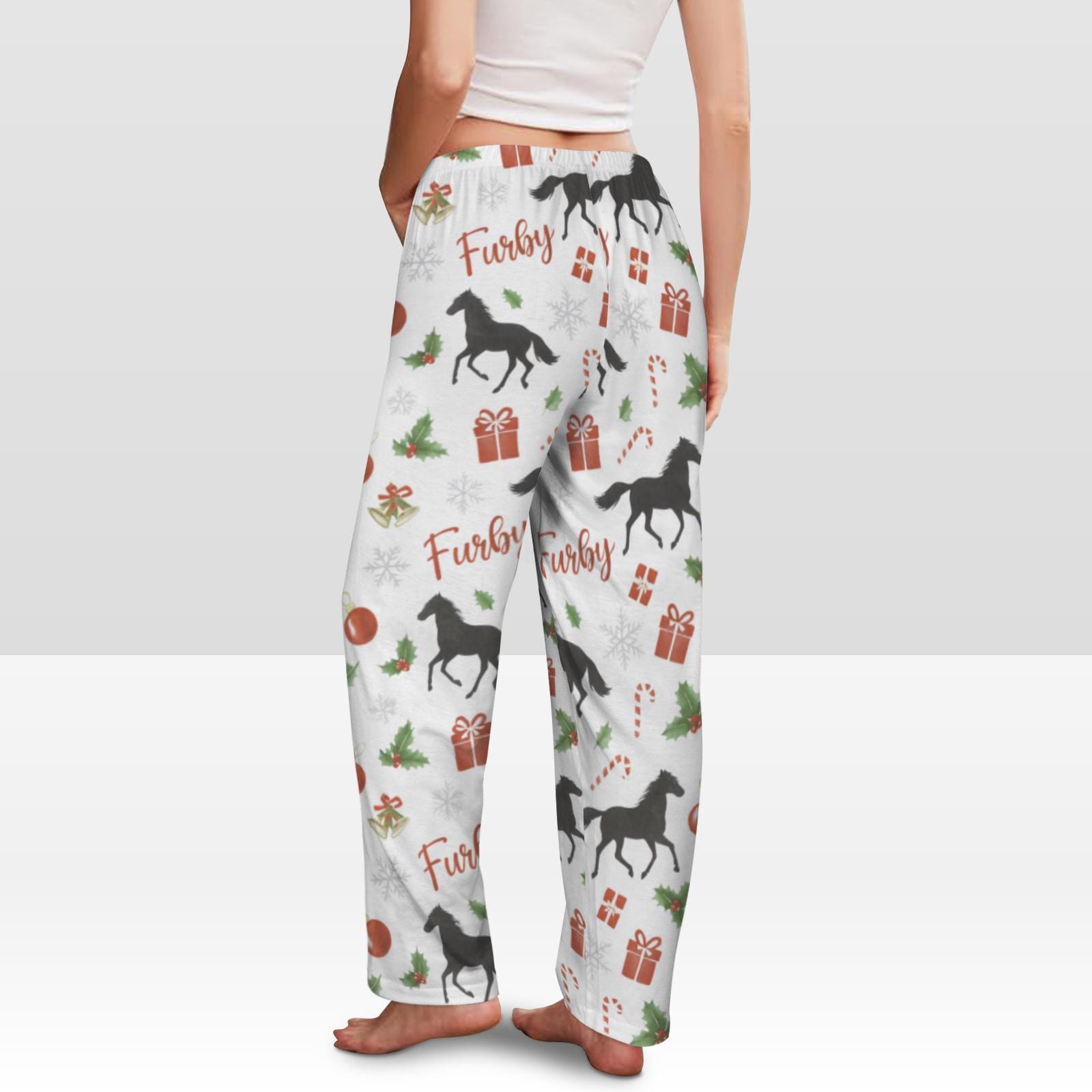 Horse Print Pajama Pants, Christmas Pattern, Elastic Waist, Women’s Loungewear