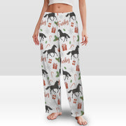 Horse Print Pajama Pants, Christmas Pattern, Elastic Waist, Women’s Loungewear