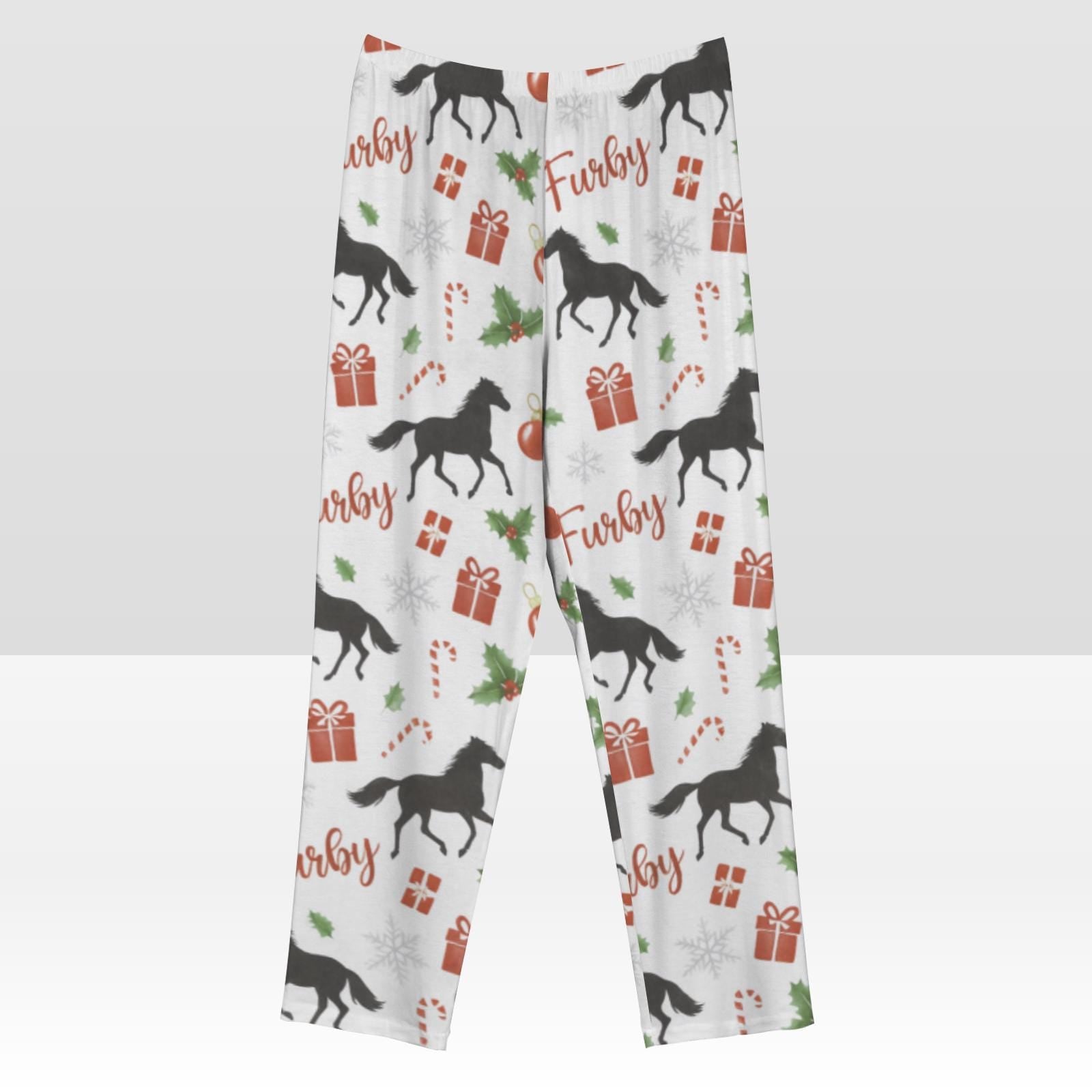Horse Print Pajama Pants, Christmas Pattern, Elastic Waist, Women’s Loungewear