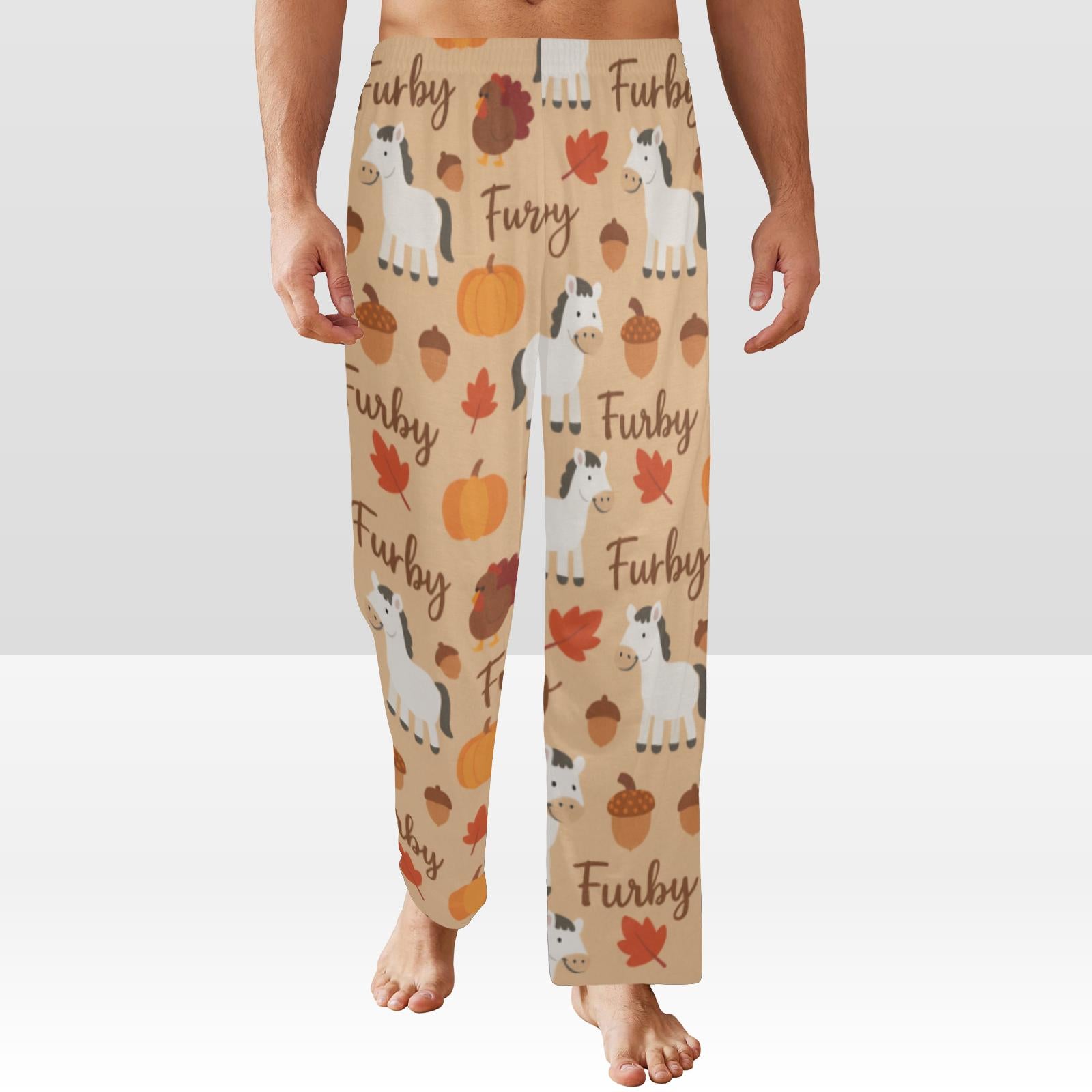 Horse Print Pajama Pants, Thanksgiving Pattern, Elastic Waist, Unisex Loungewear