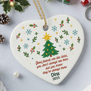 Heart Ceramic Ornament, Best Friend Tree Design, Custom Name & Year, Holiday Decor