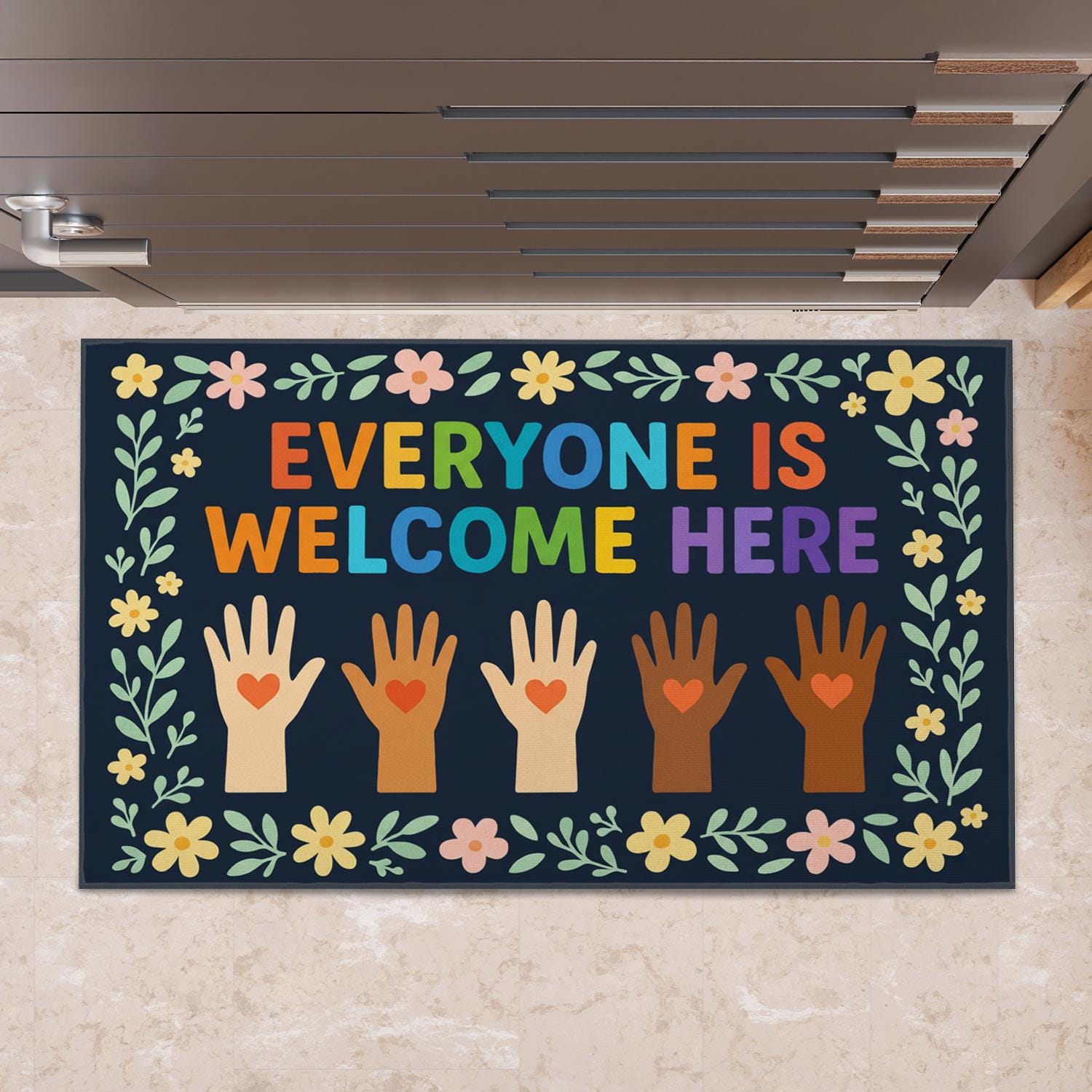 Everyone Is Welcome Here Doormat – Colorful Welcome Mat for Porch or Entryway