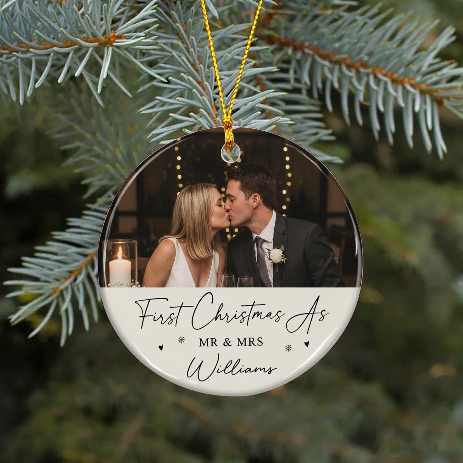 First Christmas As Mr and Mrs Ornament – Personalized Wedding Photo Ornament