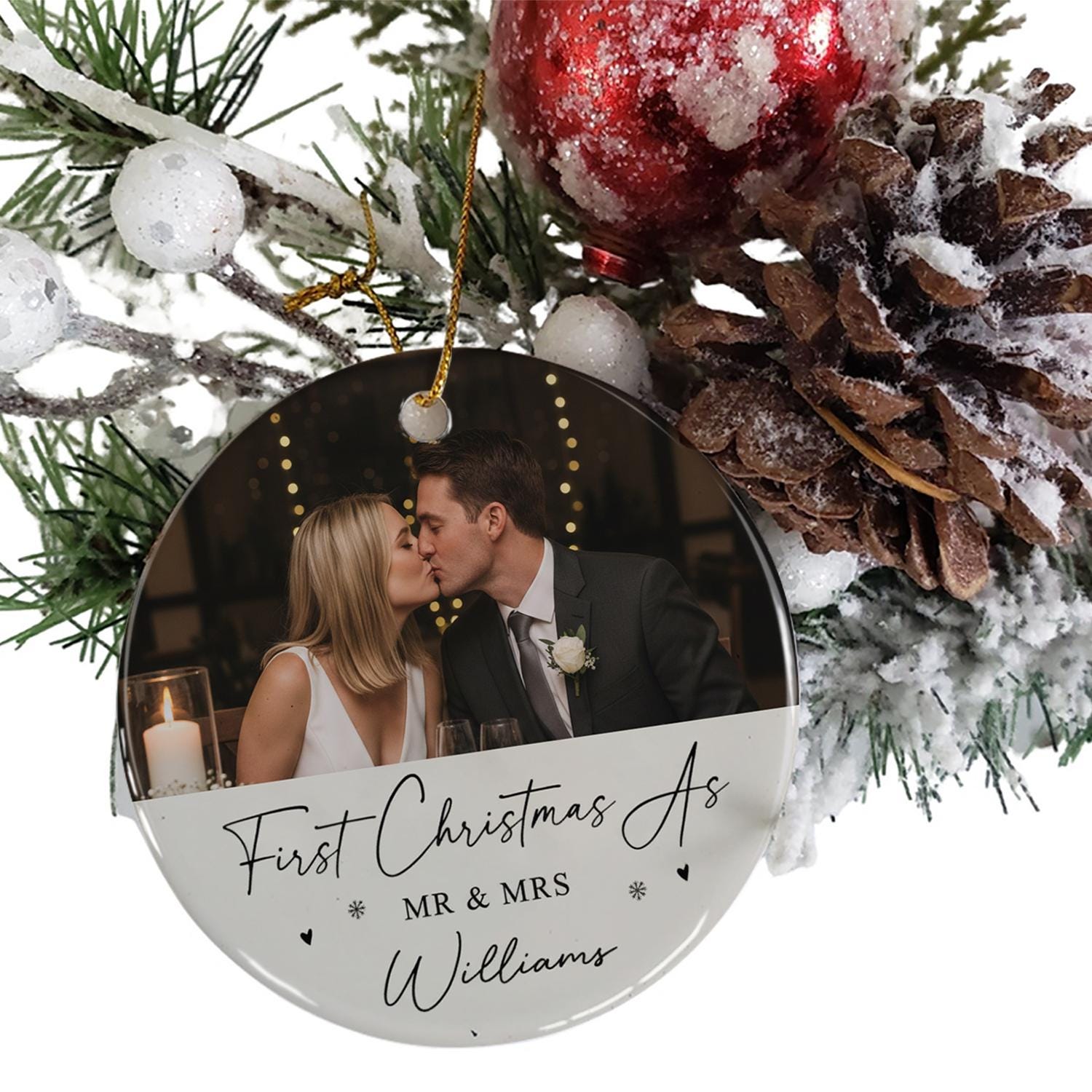 First Christmas As Mr and Mrs Ornament – Personalized Wedding Photo Ornament