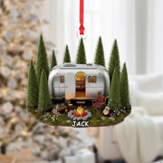 Personalized Camper & Forest Scene Ornament | Custom Name Trailer Gift for Campers and Travelers