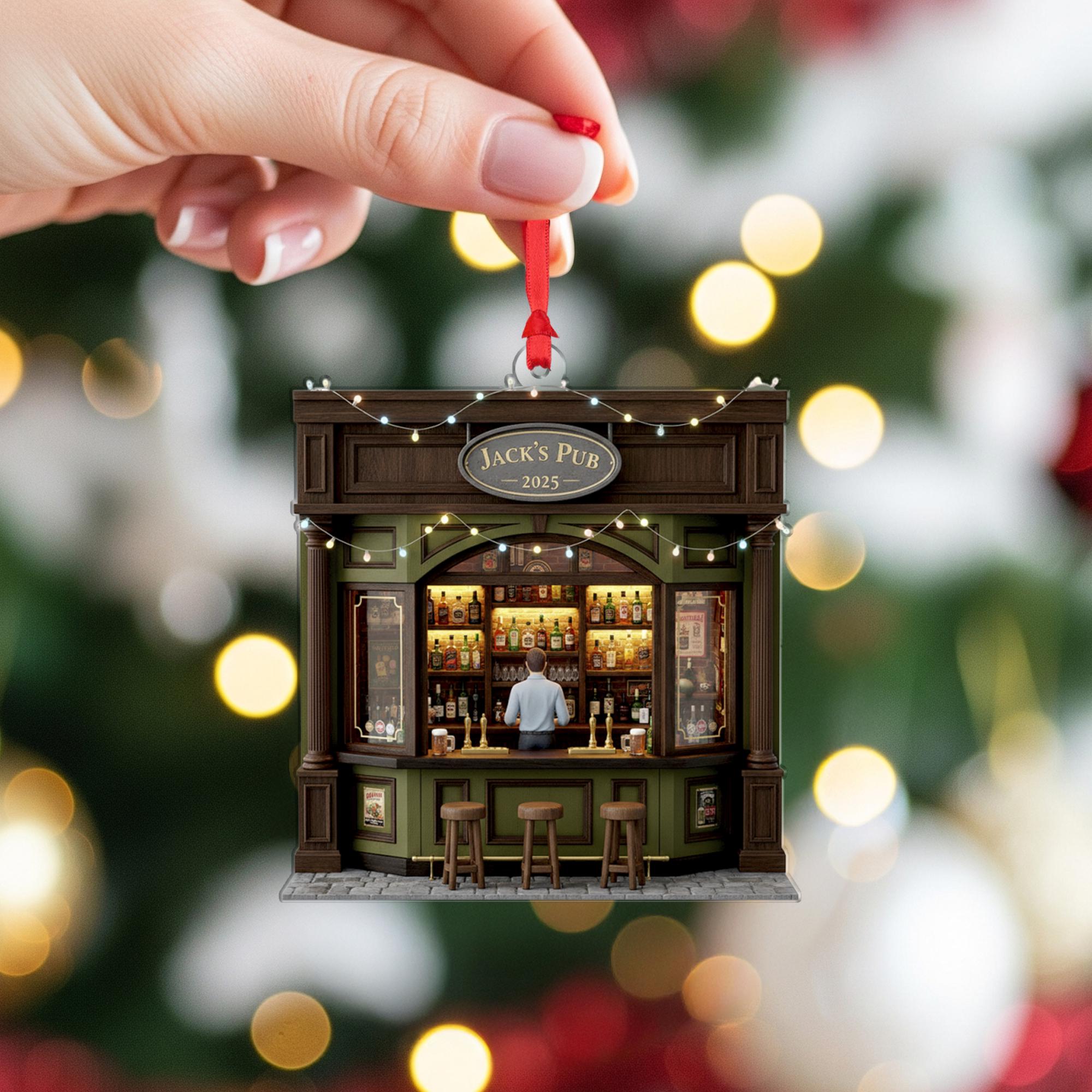 Personalized Miniature Pub Ornament | Custom Bar Scene Christmas Ornament