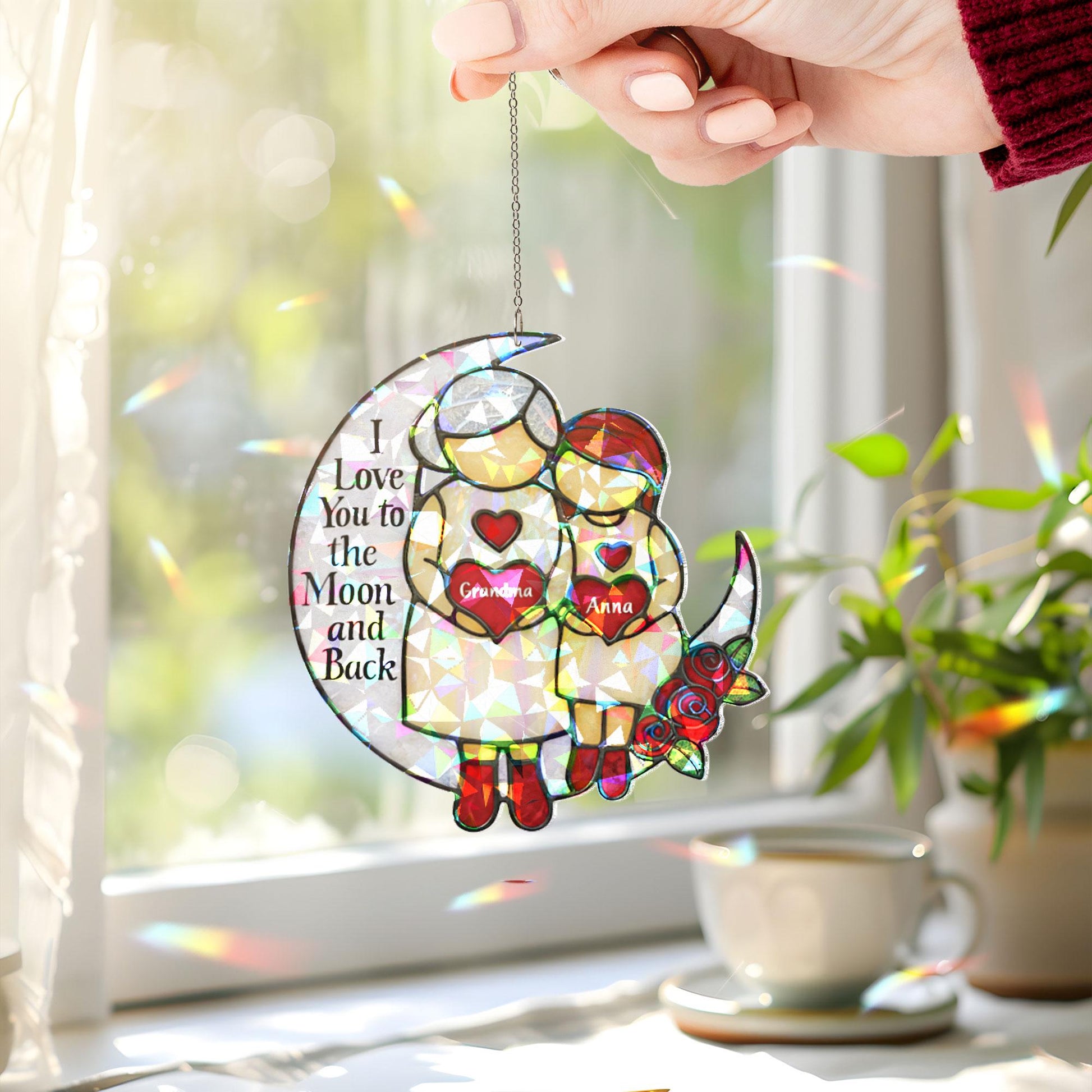 Christmas Hologram Ornament for Grandma: Personalized Crescent Moon Keepsake, Holiday Tree Decor