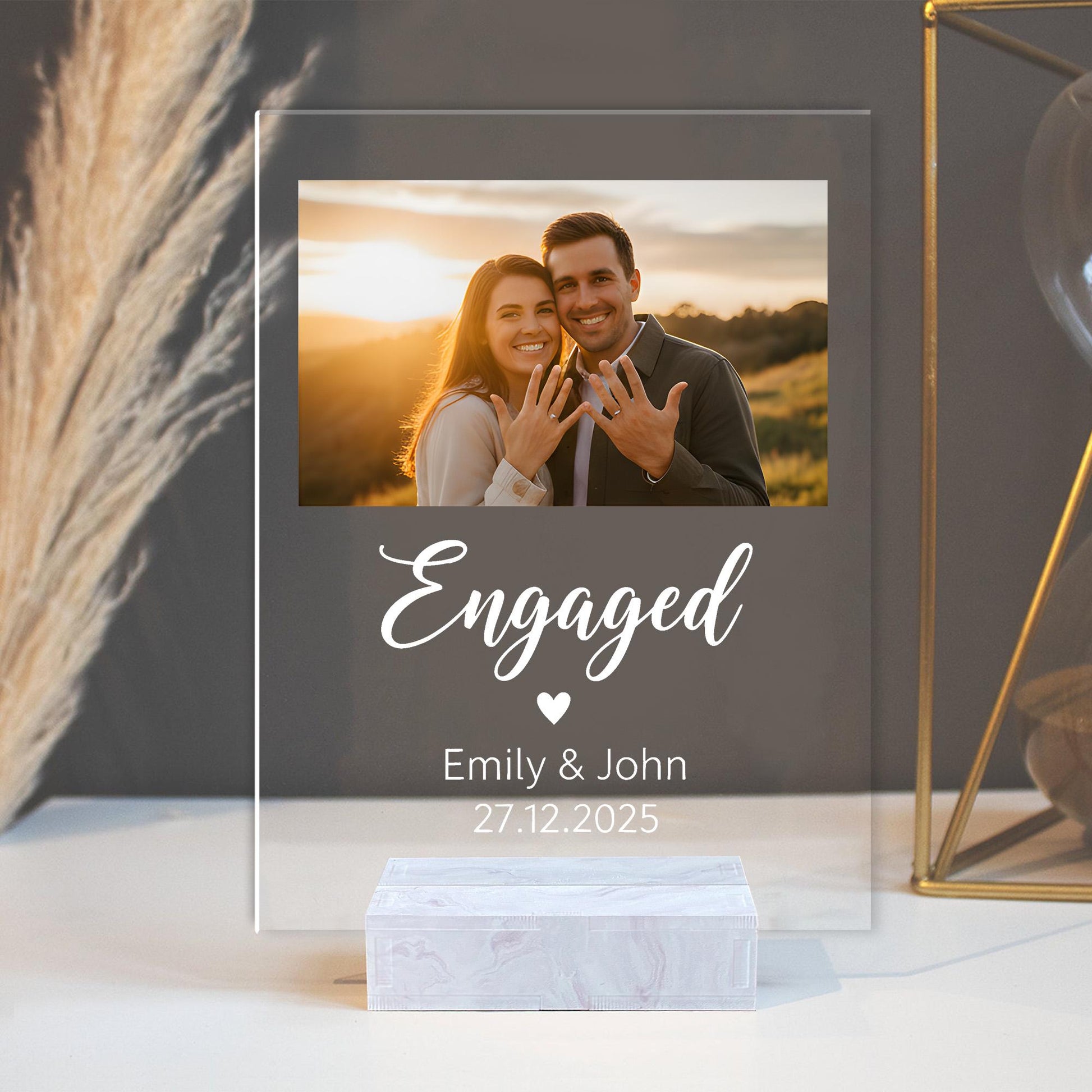 Personalized Acrylic Engagement Plaque - Custom Acrylic Photo Display