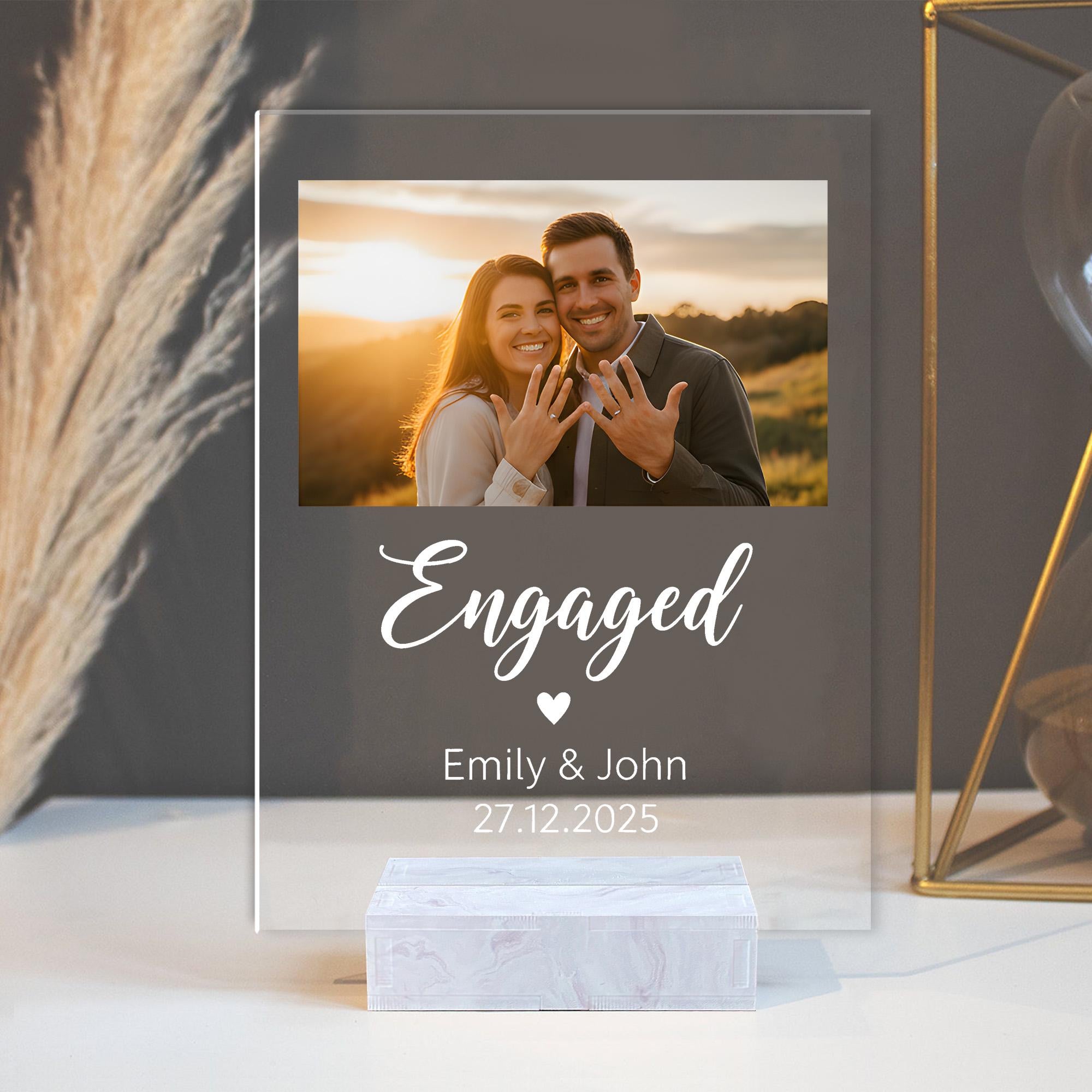 Personalized Acrylic Engagement Plaque - Custom Acrylic Photo Display
