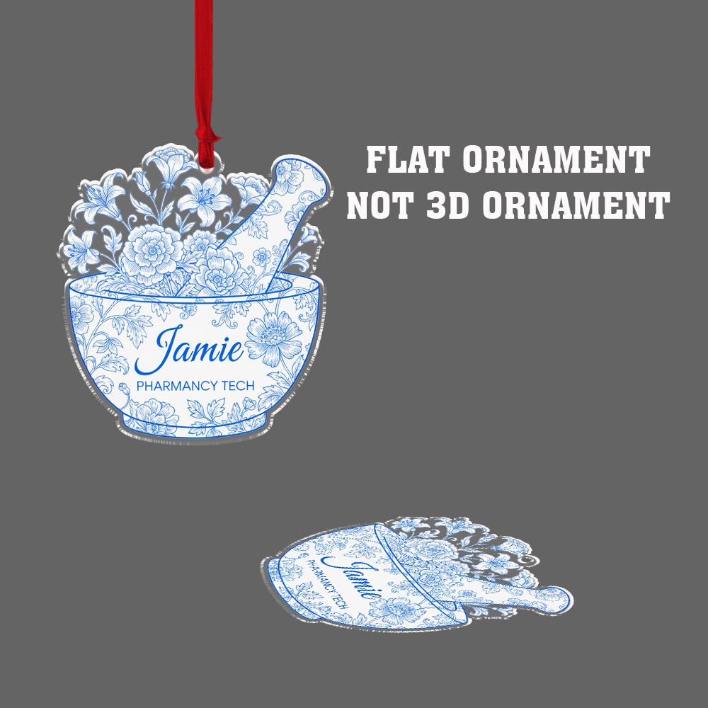 Personalized Pharmacy Tech Ornament – Custom Name Mortar Pestle Design