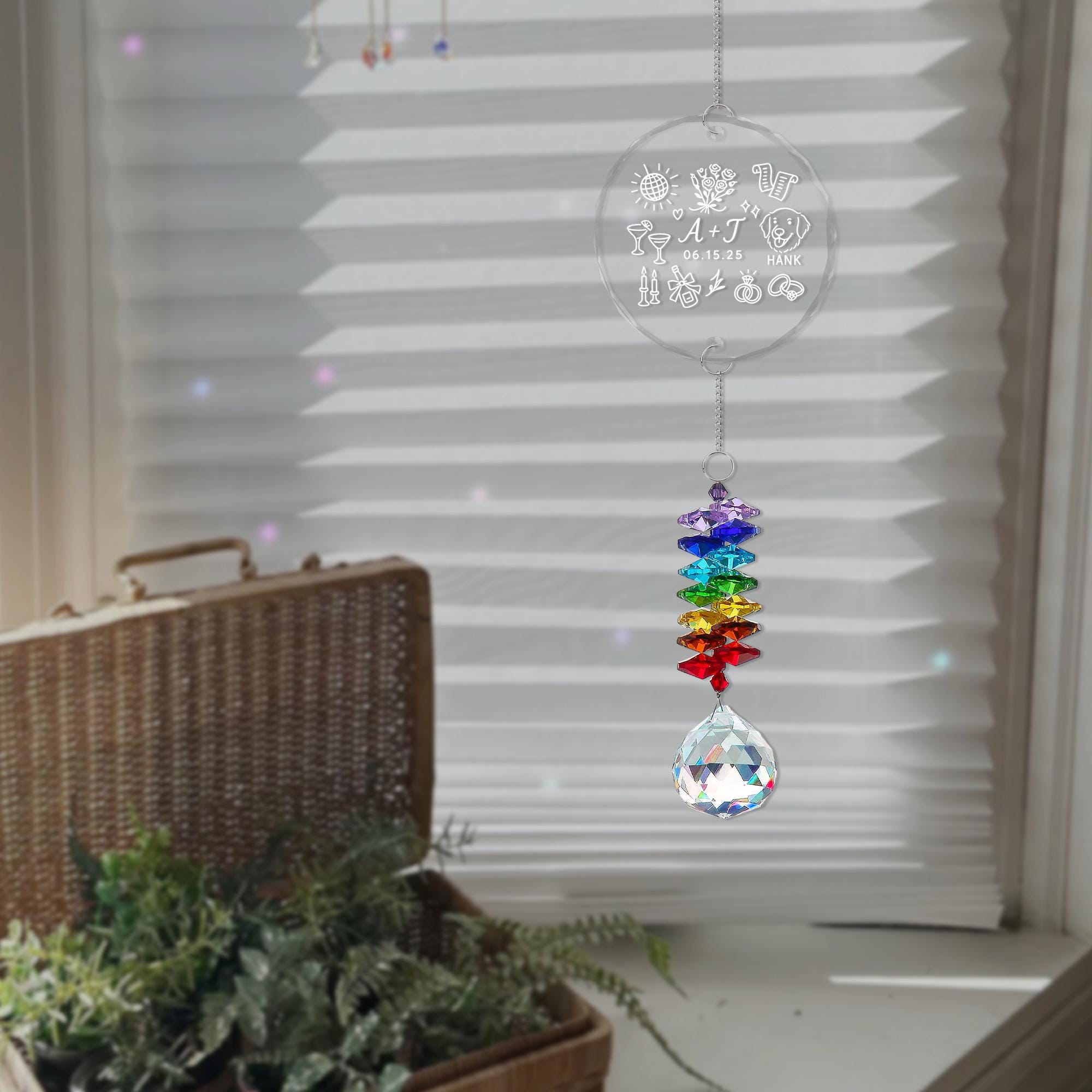 Custom Wedding Glass Ornament Crystal Rainbow Charm Keepsake