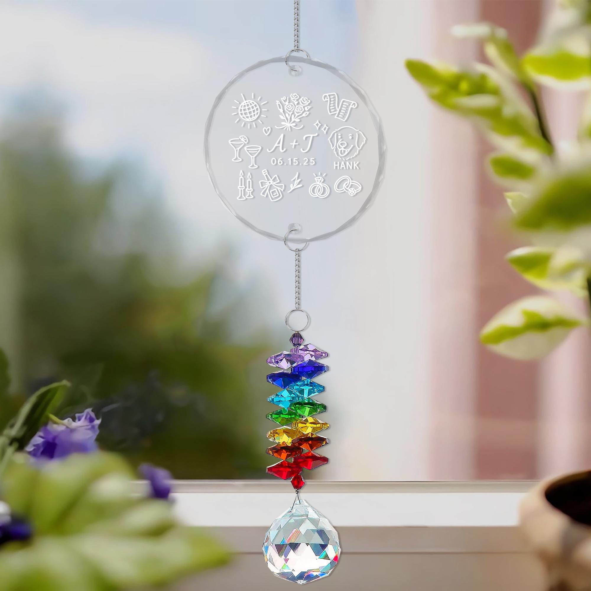 Custom Wedding Glass Ornament Crystal Rainbow Charm Keepsake