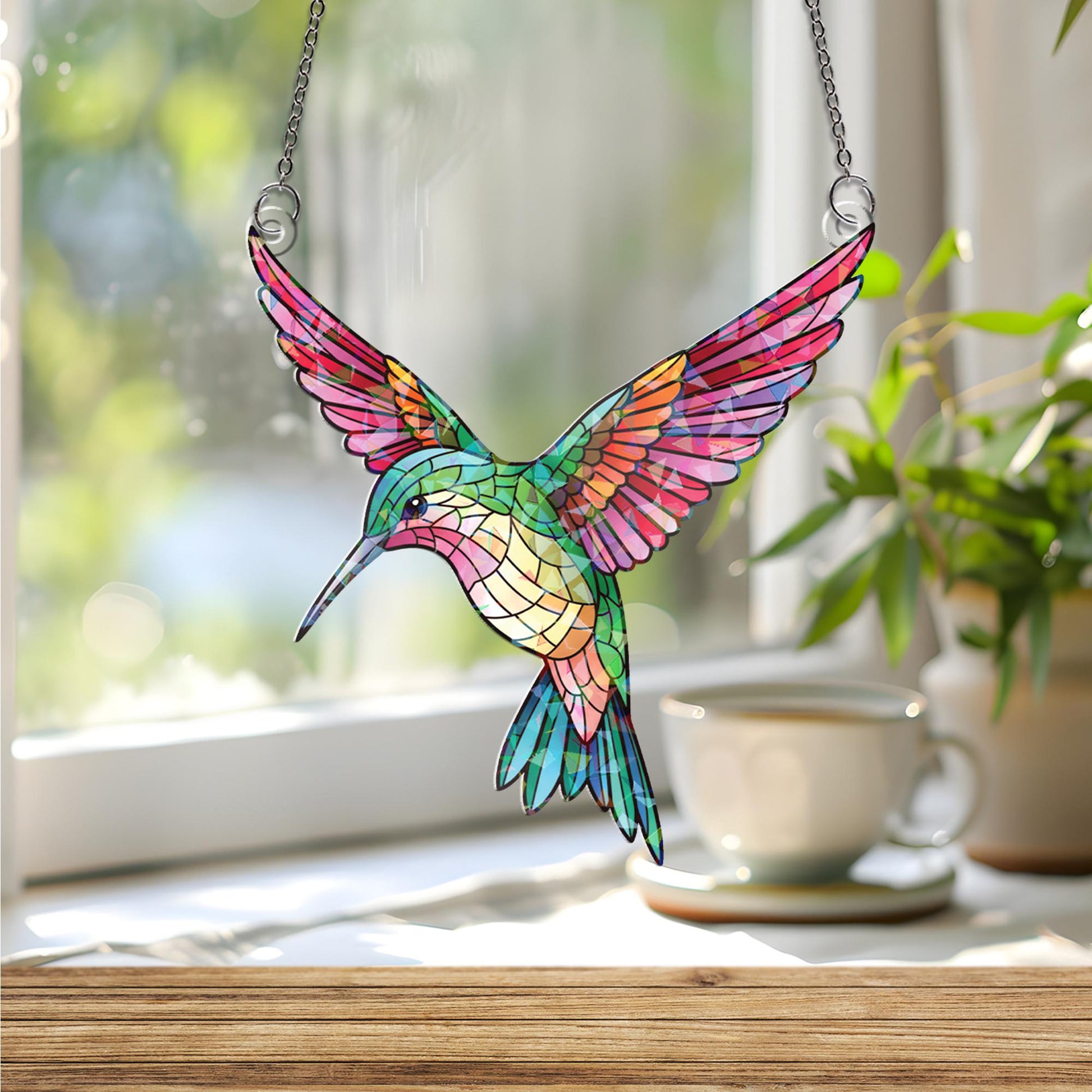 Acrylic Hologram Window Hanging: Colorful Hummingbird Sun Catcher