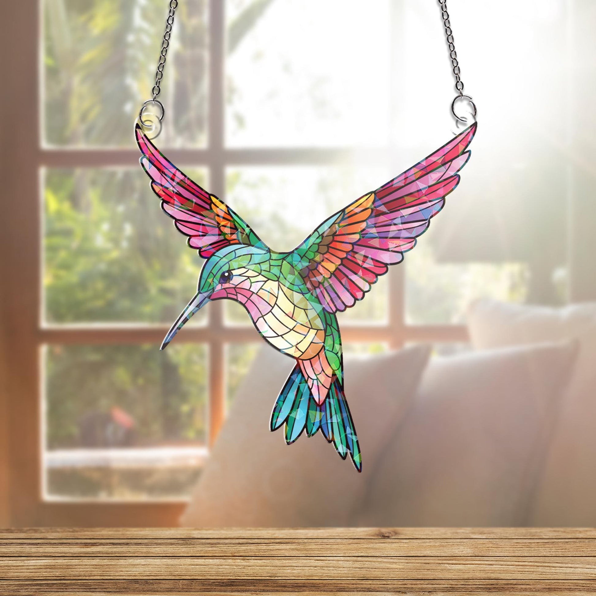 Acrylic Hologram Window Hanging: Colorful Hummingbird Sun Catcher