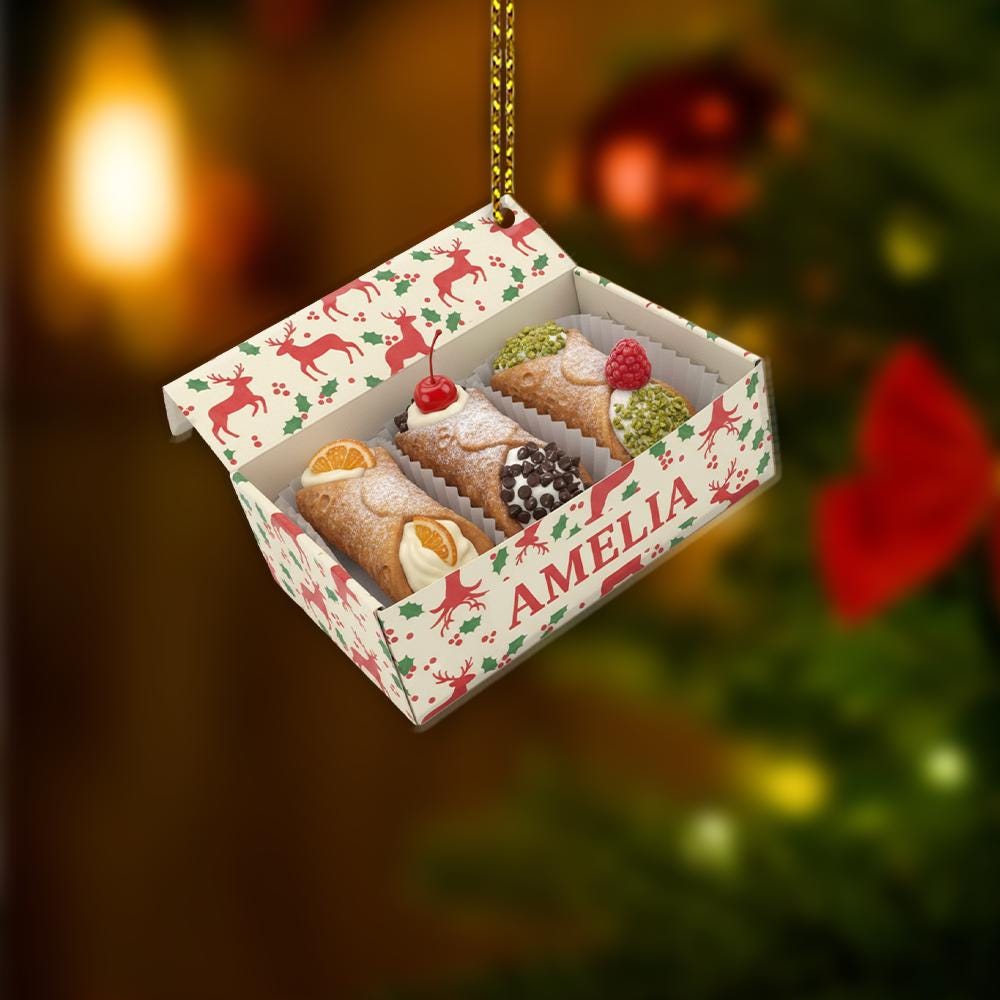 Personalized Cannoli Christmas Ornament – Custom Name Italian Pastry Holiday Decoration
