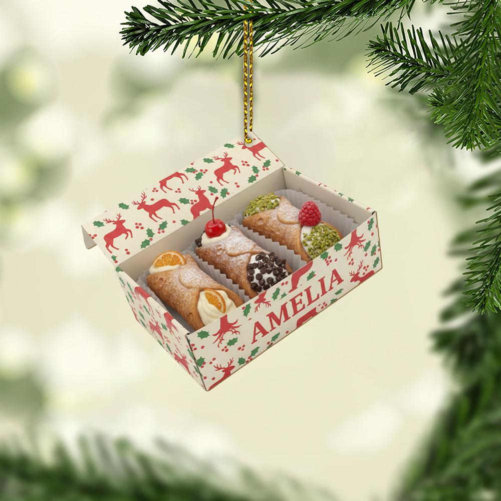 Personalized Cannoli Christmas Ornament – Custom Name Italian Pastry Holiday Decoration