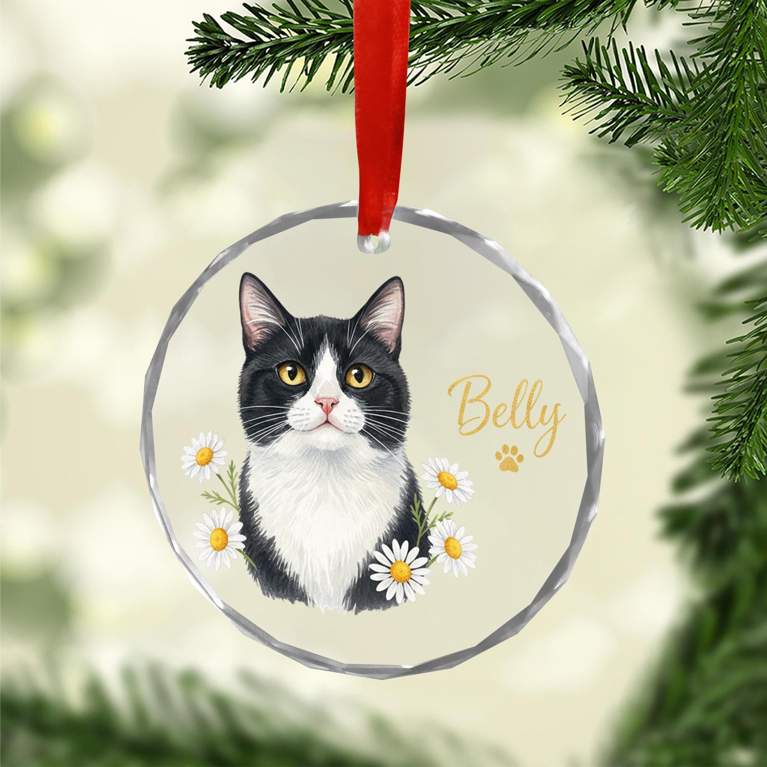 Personalized Cat Christmas Ornament – Custom Pet Memorial Glass Decoration with Cat & Name