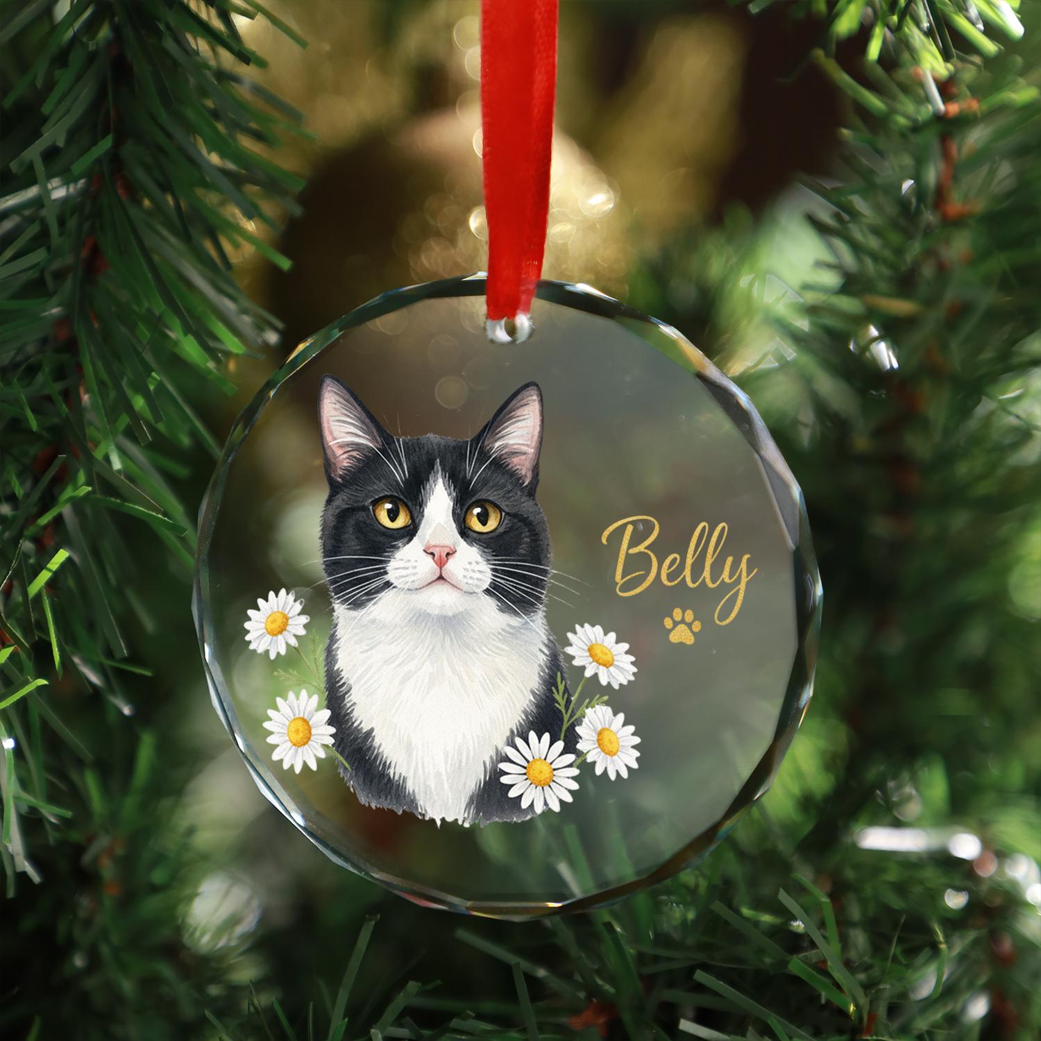 Personalized Cat Christmas Ornament – Custom Pet Memorial Glass Decoration with Cat & Name