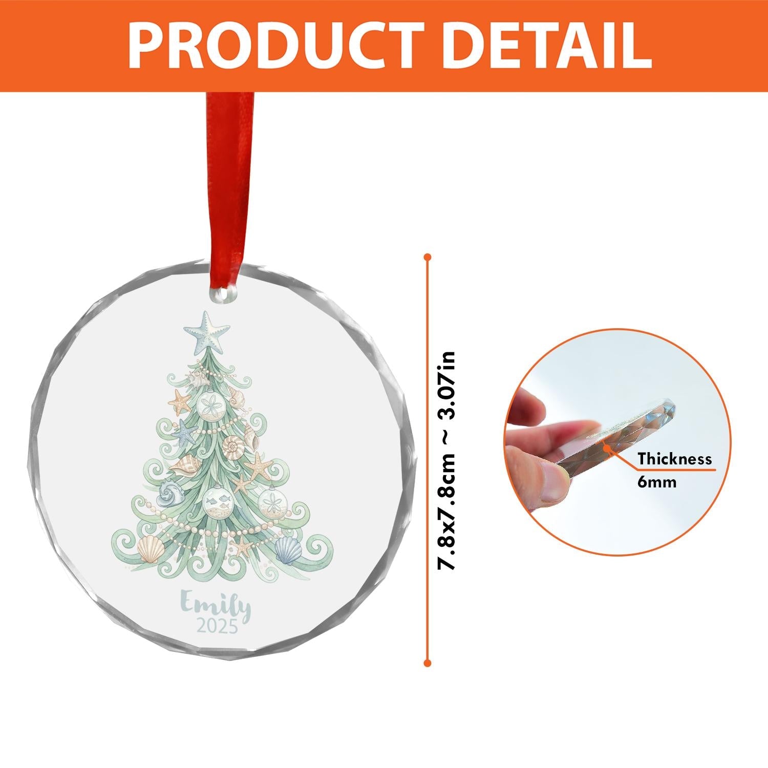 Personalized Glass Christmas Ornament – Custom Name & Year Holiday Keepsake with Seashell Tree