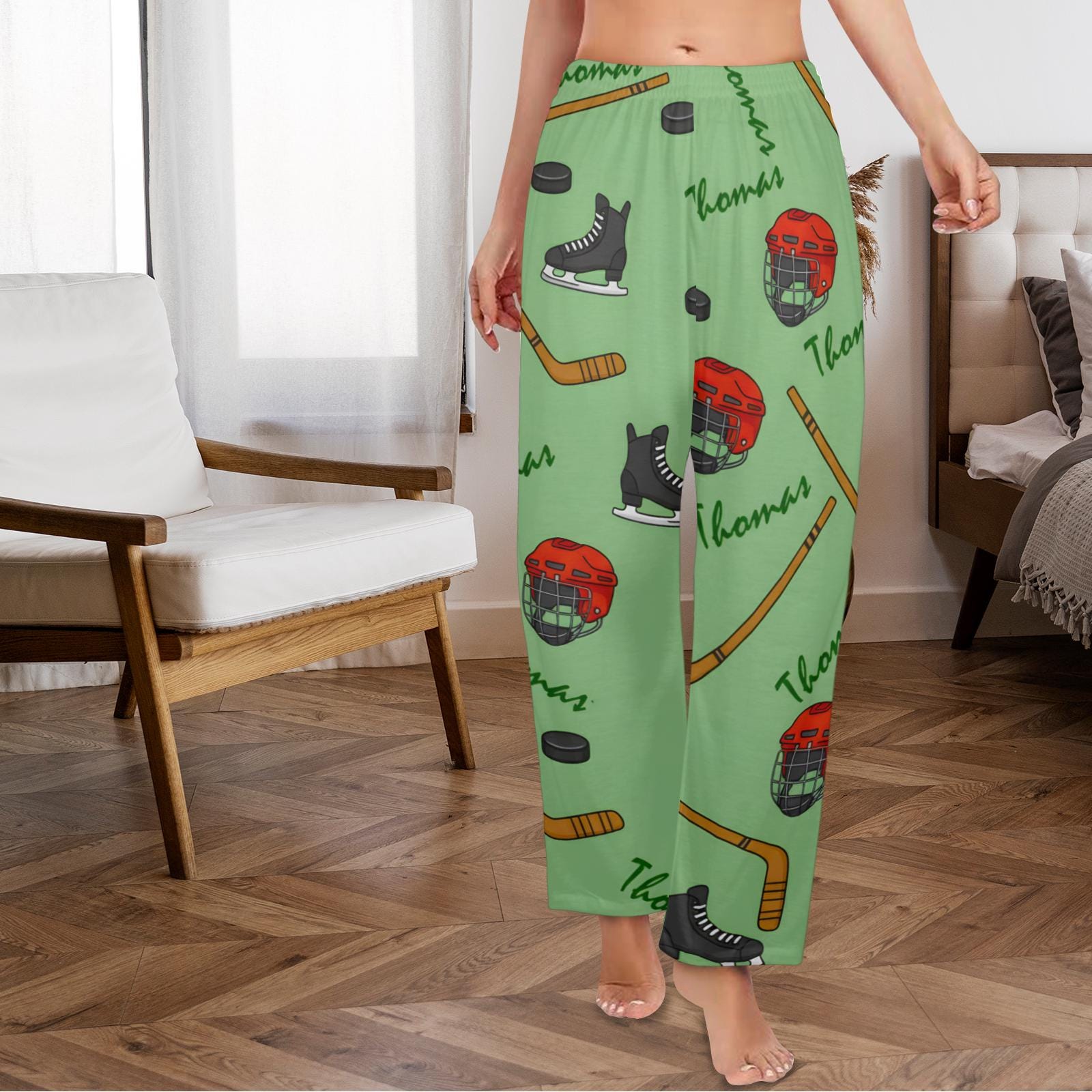 Personalized Ice Hockey Pajama Pants: All-Over Print Loungewear