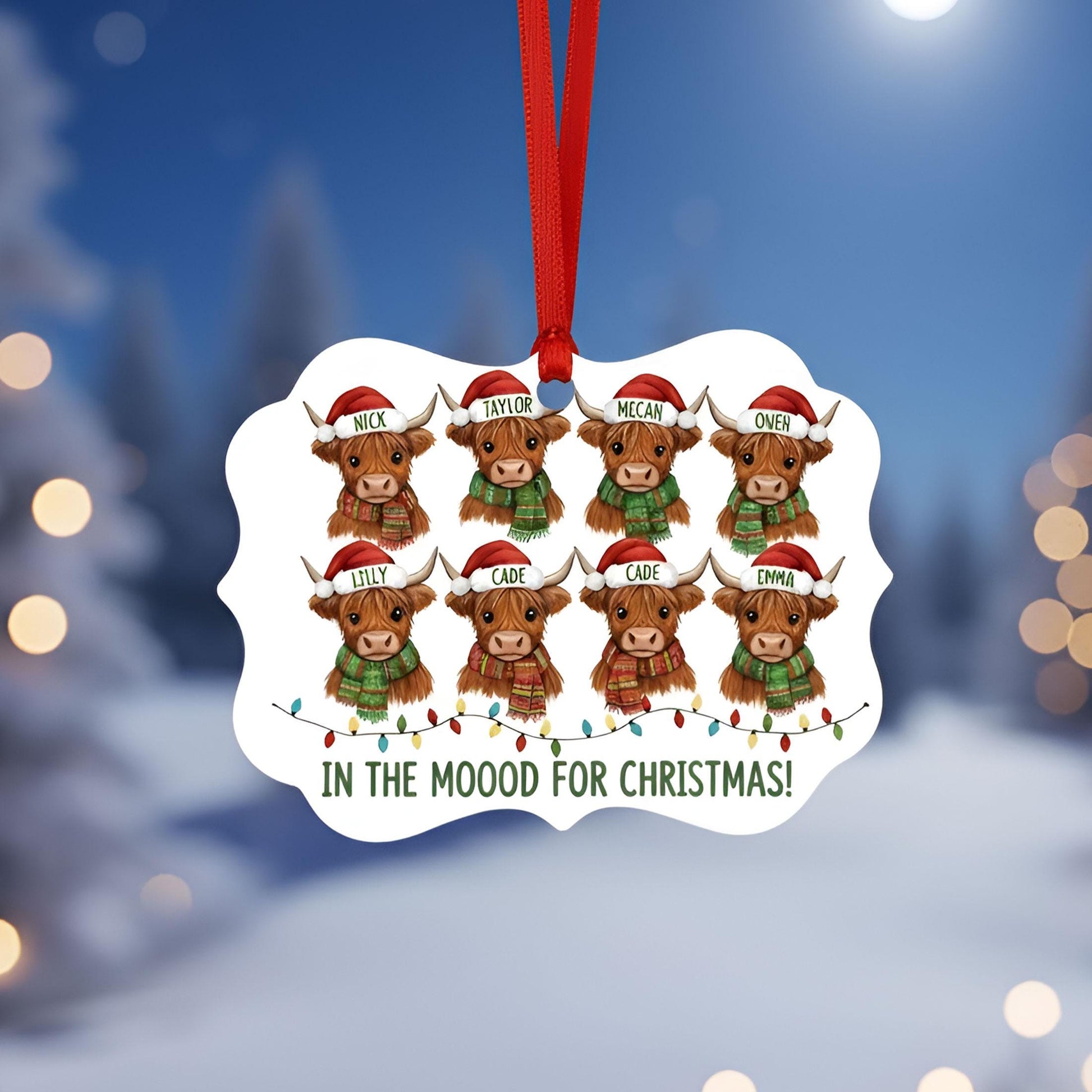 Funny Cow Christmas Ornament: In the Mooood for Christmas Personalized Highland Cattle Holiday Decor