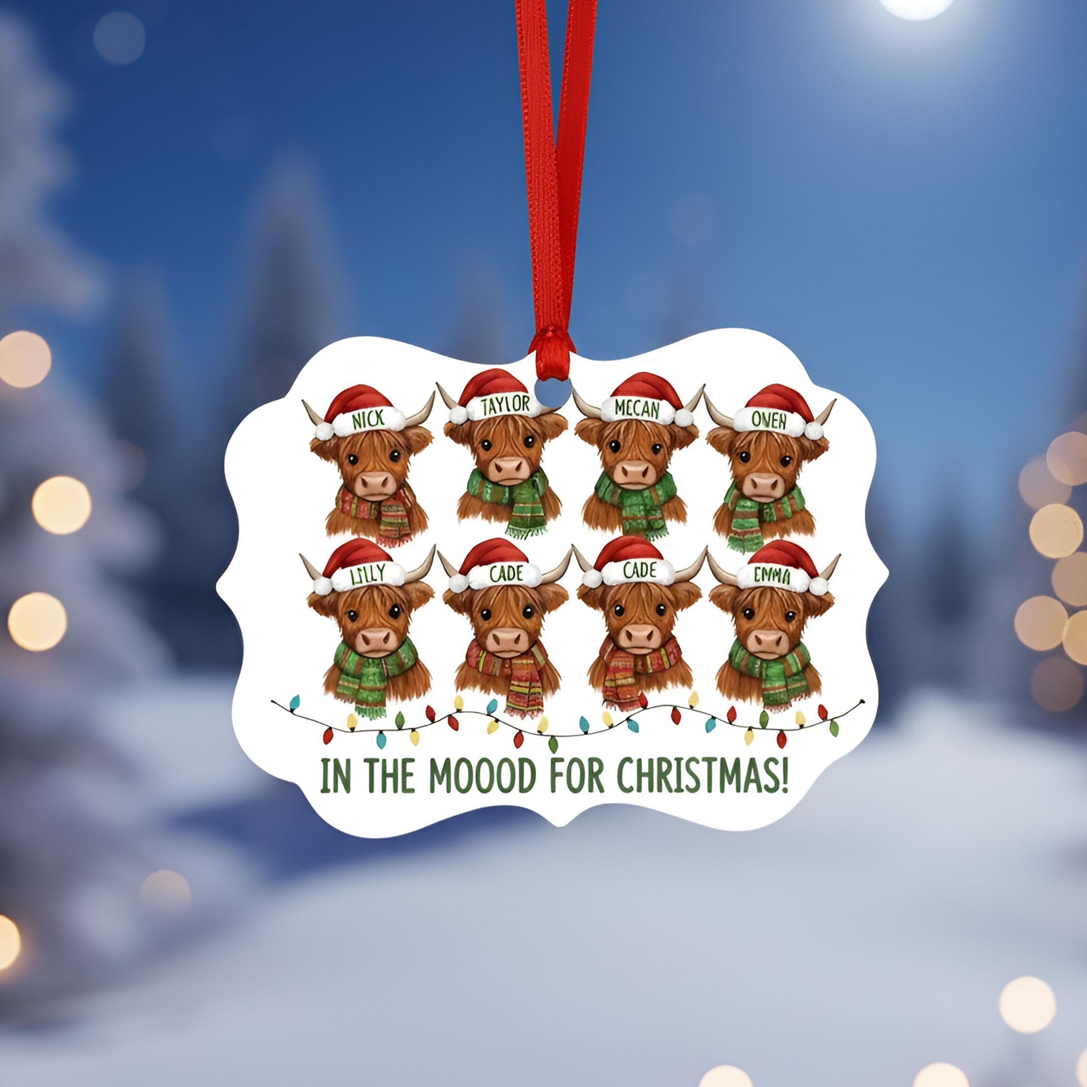 Funny Cow Christmas Ornament: In the Mooood for Christmas Personalized Highland Cattle Holiday Decor