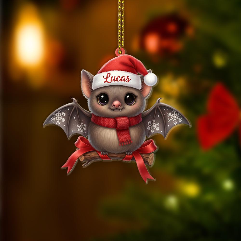 Personalized Bat Christmas Ornament – Custom Name Ceramic Holiday Decoration
