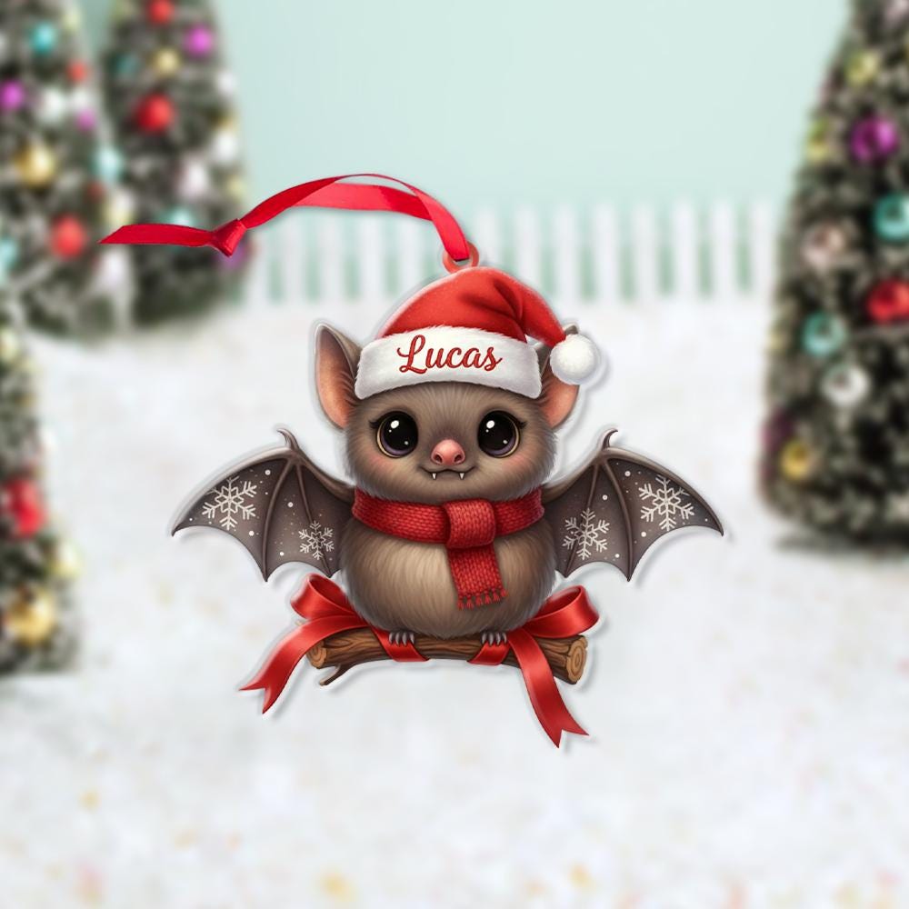 Personalized Bat Christmas Ornament – Custom Name Ceramic Holiday Decoration