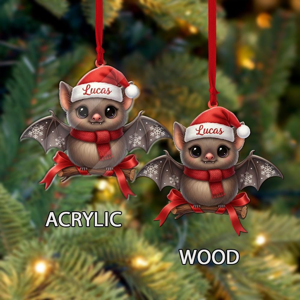 Personalized Bat Christmas Ornament – Custom Name Ceramic Holiday Decoration