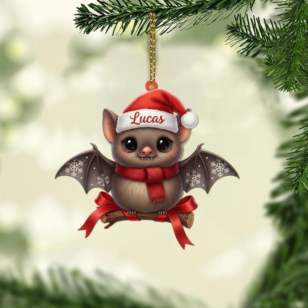 Personalized Bat Christmas Ornament – Custom Name Ceramic Holiday Decoration
