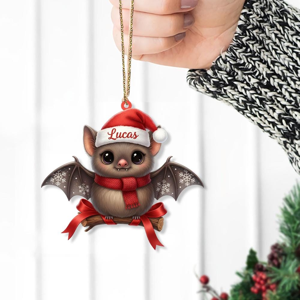 Personalized Bat Christmas Ornament – Custom Name Ceramic Holiday Decoration