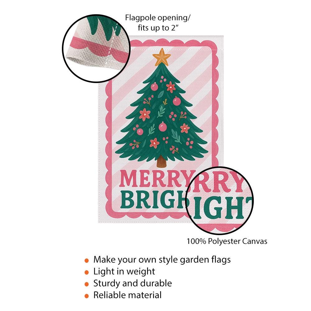 Christmas Garden Flag – Double Sided Holiday Yard Decoration with Merry and Bright Tree Design