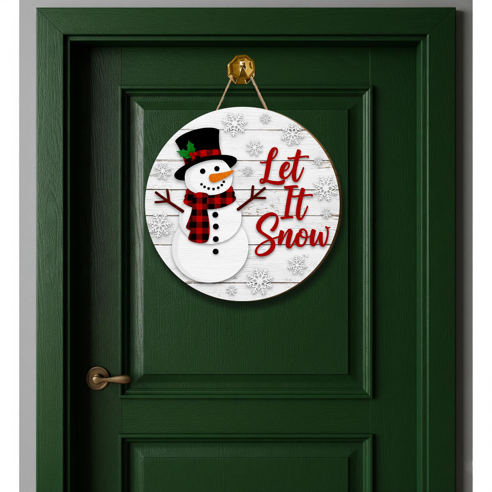 Snowman Let It Snow Door Sign: Christmas Front Porch Decor
