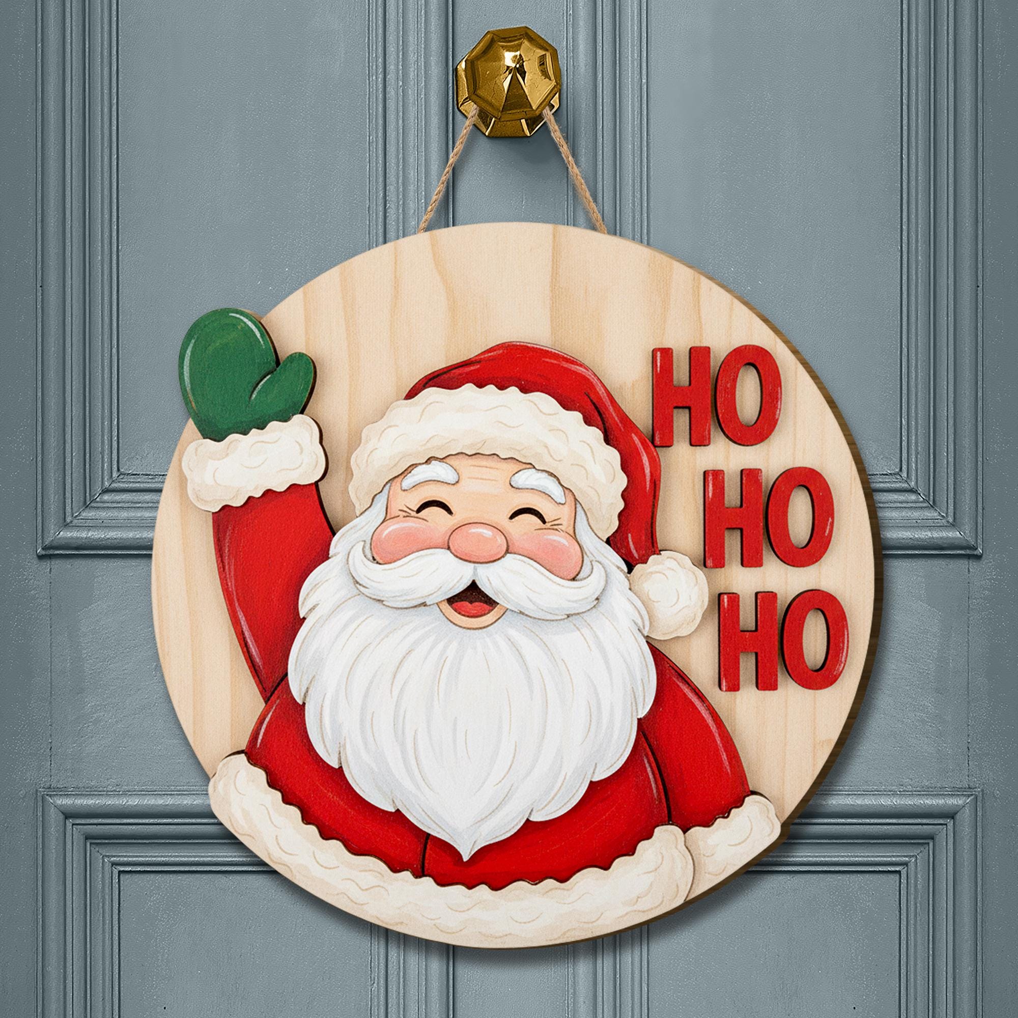 Santa Ho Ho Ho Door Sign: Christmas Holiday Porch Decor