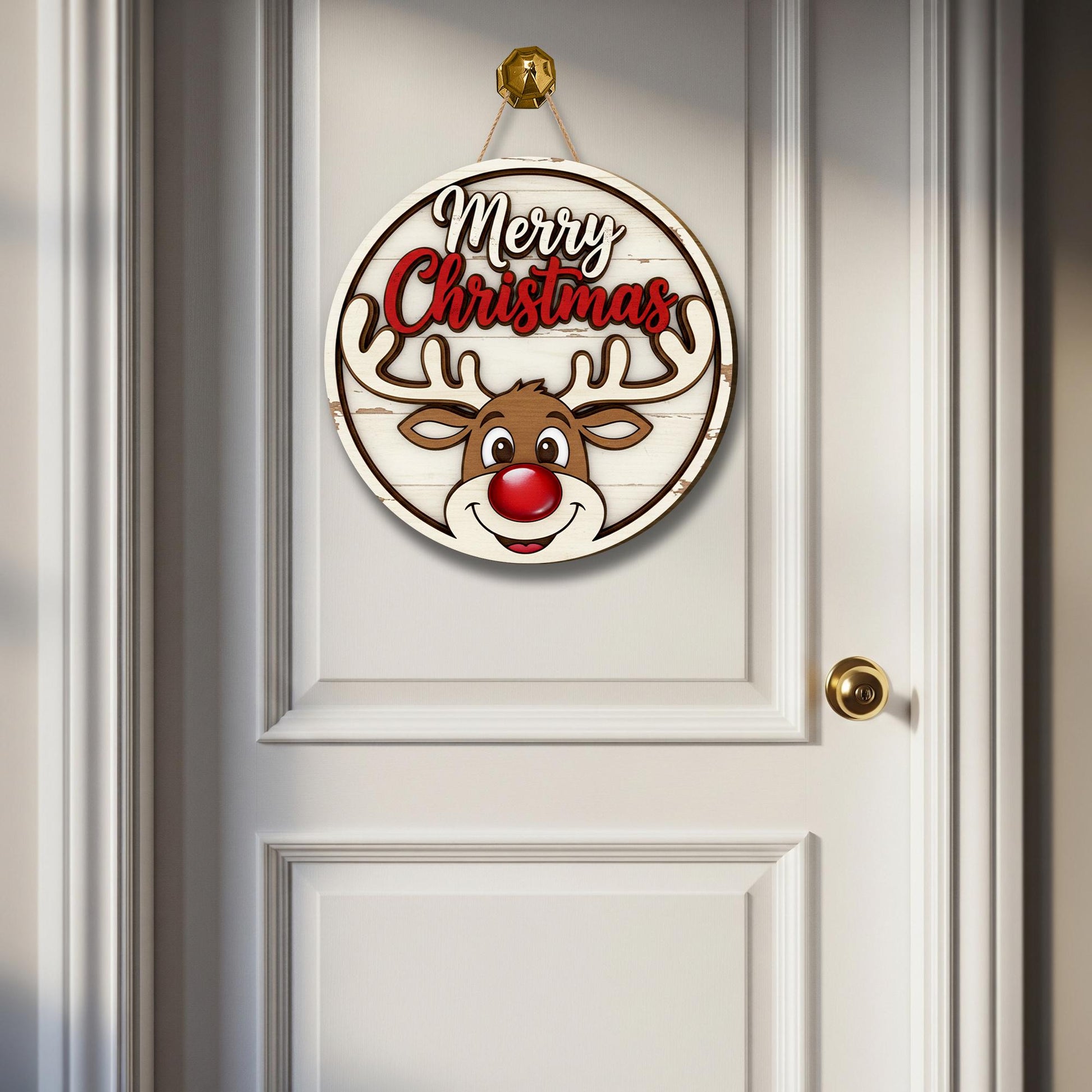Merry Christmas Reindeer Door Sign: Rustic Holiday Porch Decor