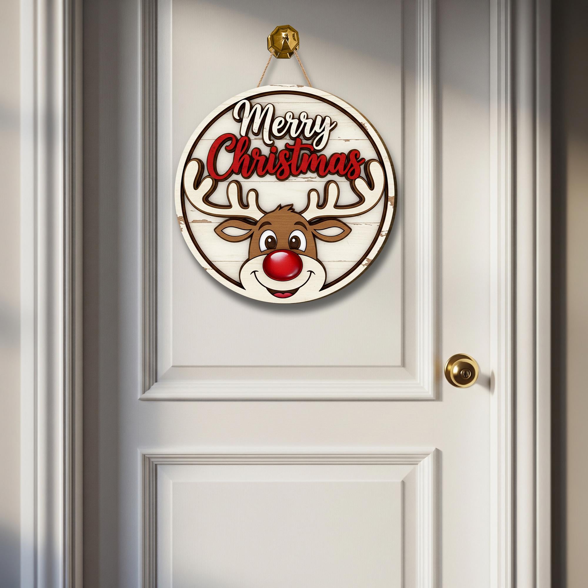 Merry Christmas Reindeer Door Sign: Rustic Holiday Porch Decor
