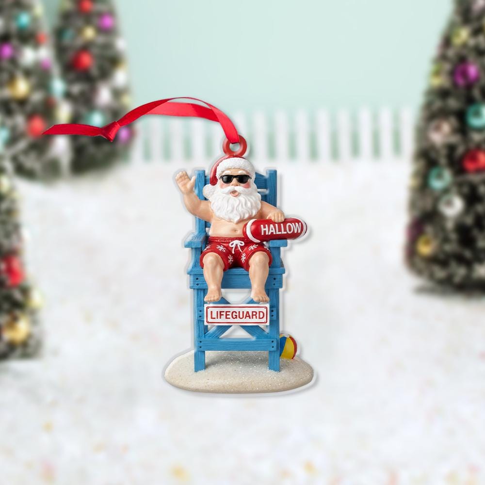 Lifeguard Santa Christmas Ornament – Beach Holiday Decoration