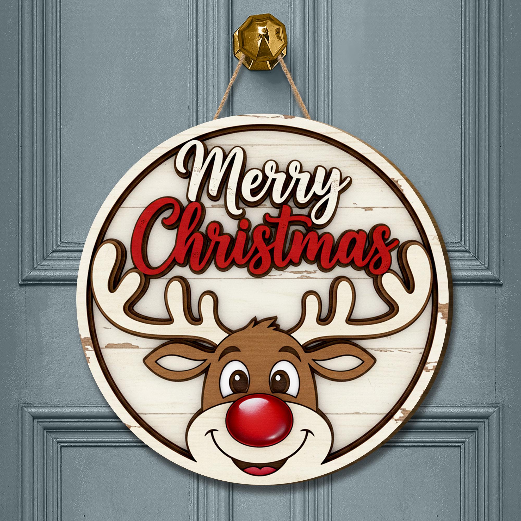 Merry Christmas Reindeer Door Sign: Rustic Holiday Porch Decor