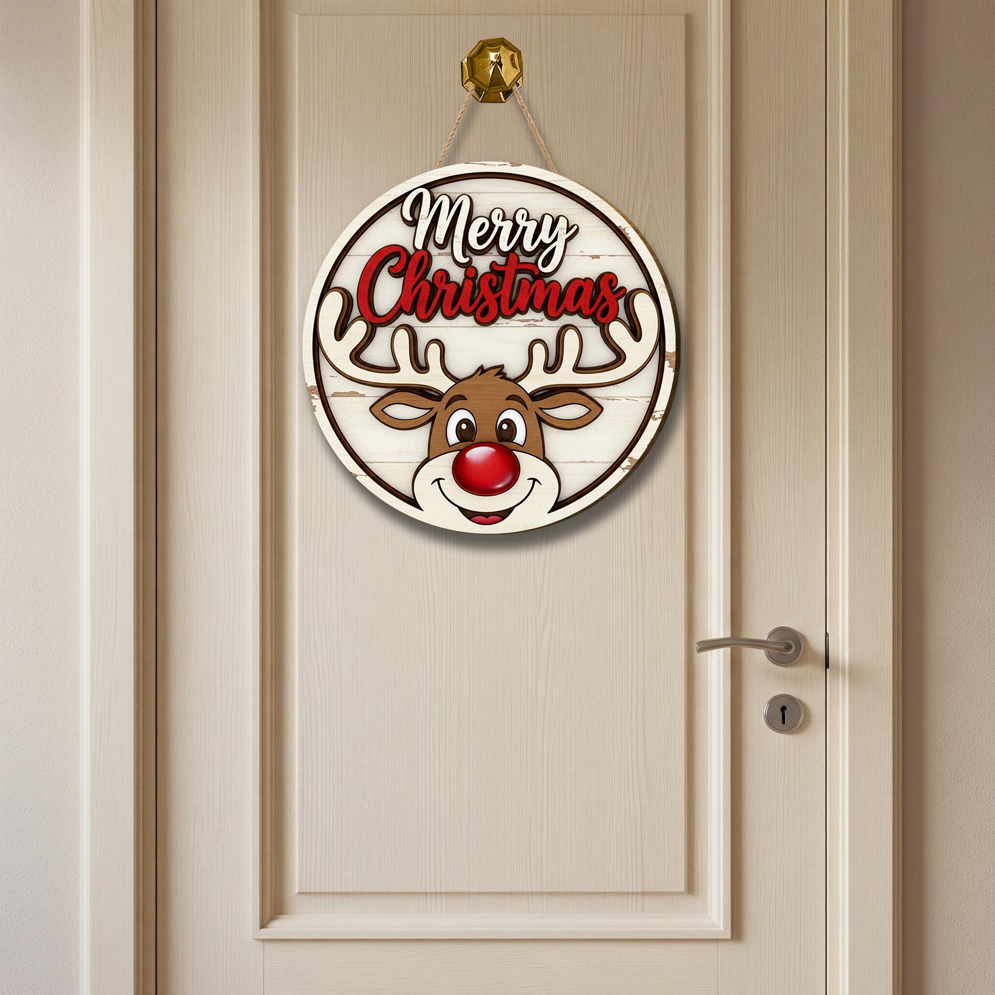 Merry Christmas Reindeer Door Sign: Rustic Holiday Porch Decor