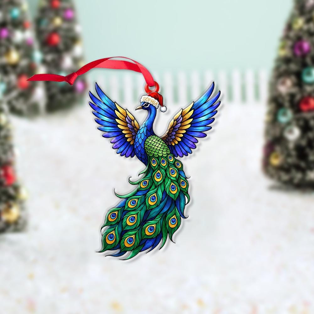 Custom Peacock Christmas Ornament – Personalized Bird Tree Decoration – Holiday Hanging Keepsake