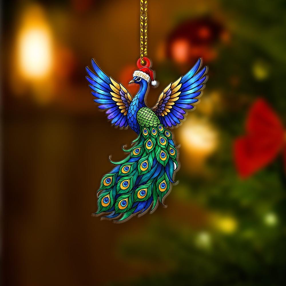 Custom Peacock Christmas Ornament – Personalized Bird Tree Decoration – Holiday Hanging Keepsake