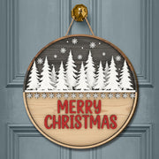 Merry Christmas Door Sign: Rustic Winter Forest Porch Decor