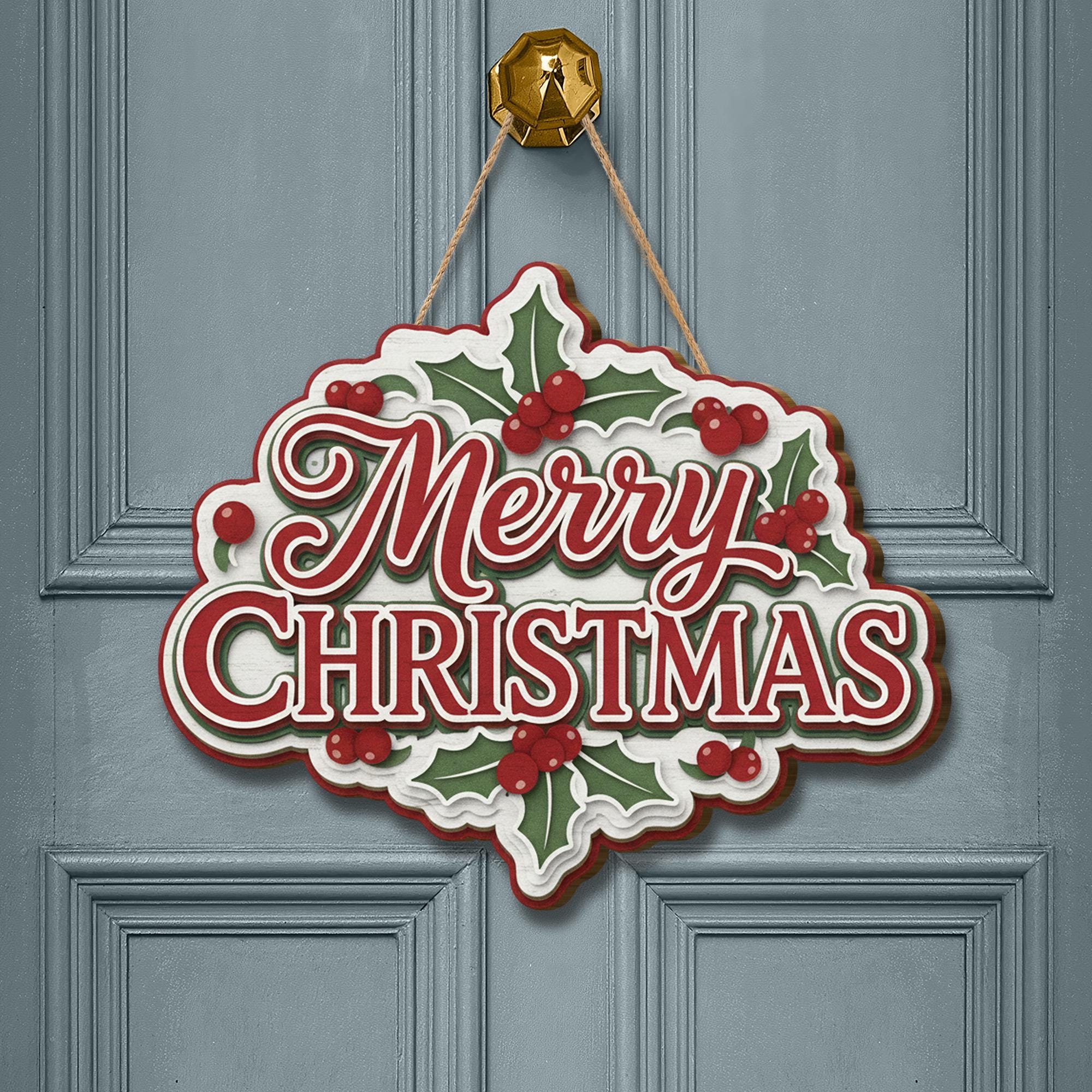 Merry Christmas Door Sign: Rustic Holiday Porch Decor