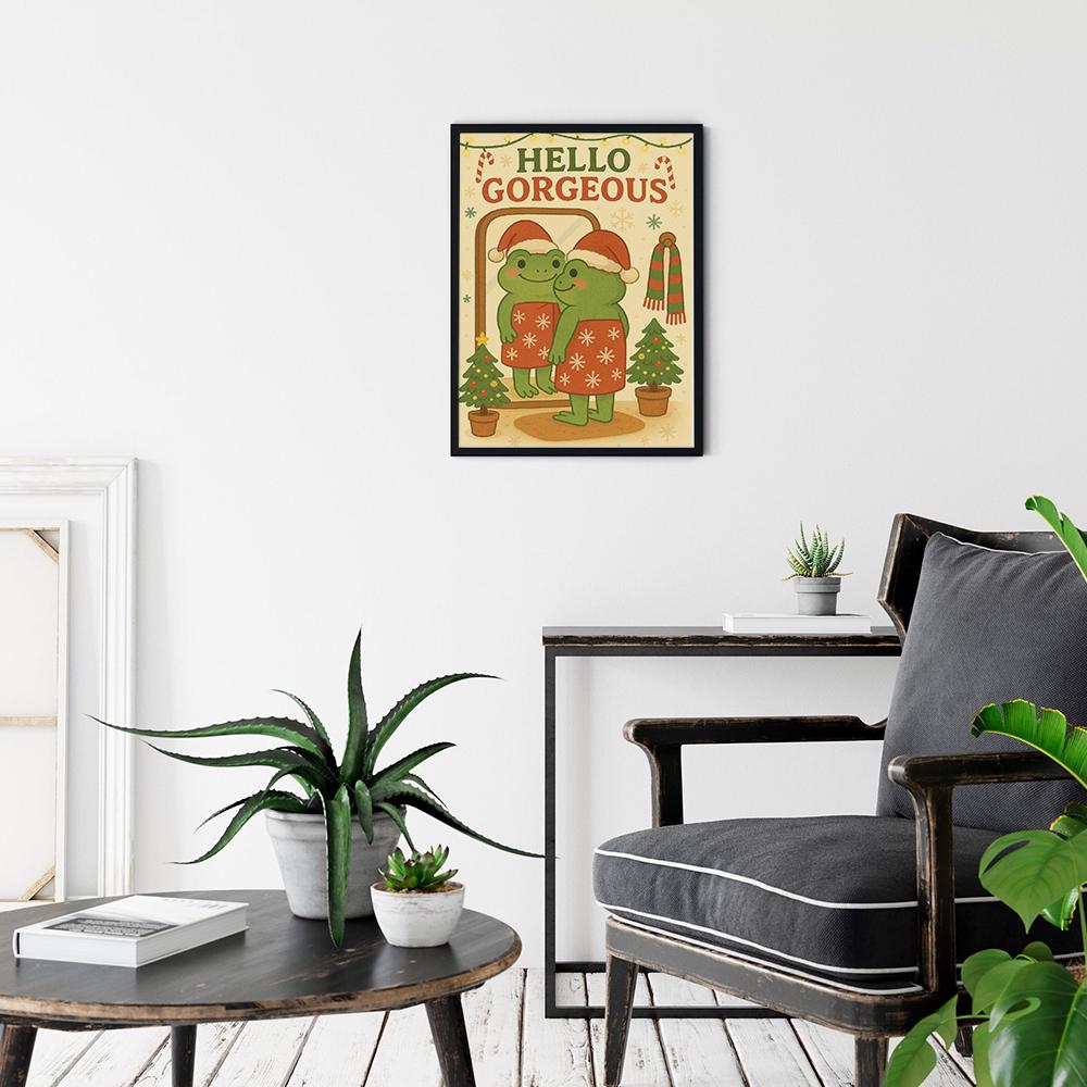 Frog Wall Art Print – Hello Gorgeous Christmas Poster Cute Holiday Decoration