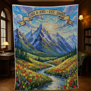 Personalized Mountain Landscape Blanket – Custom Name & Date Adventure Throw, Anniversary Gift