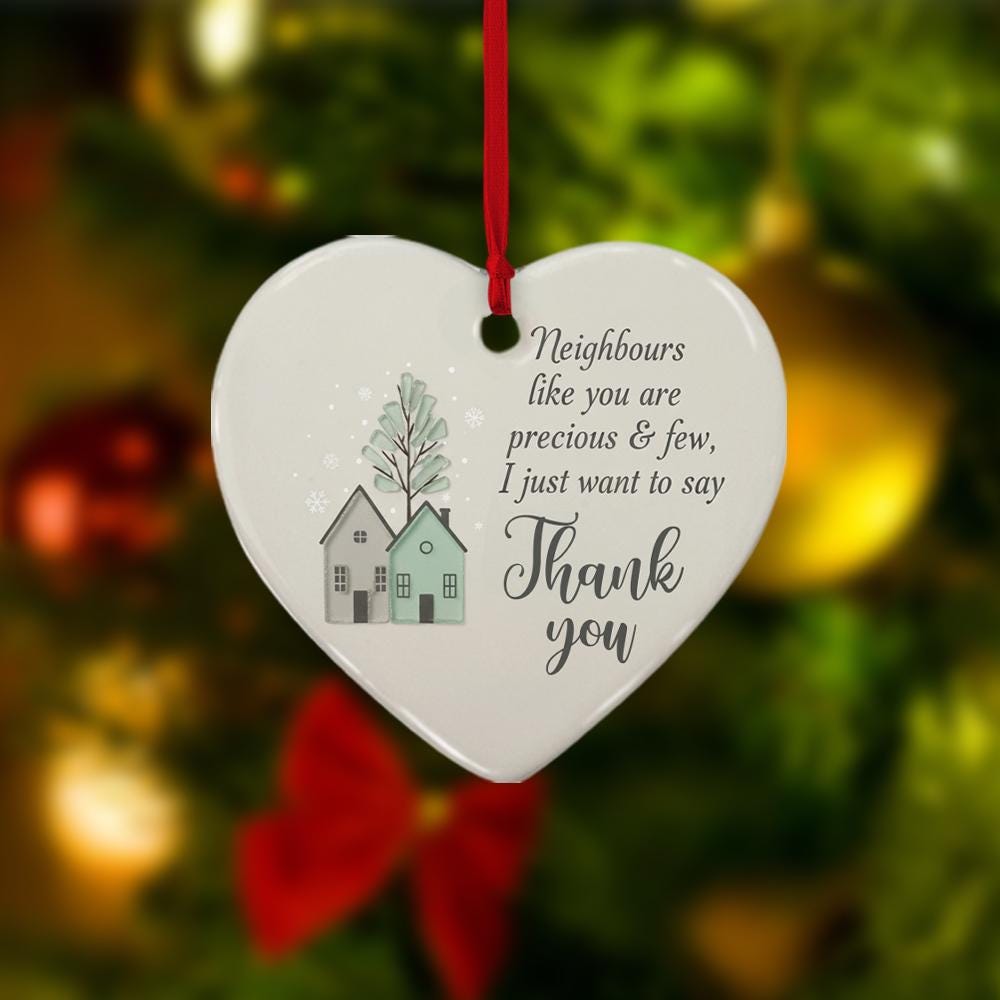Neighbor Thank You Gift: Heart Ceramic Christmas Ornament