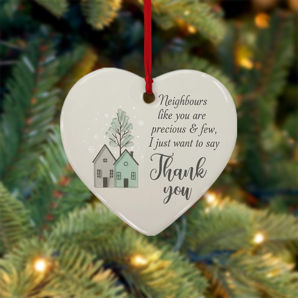 Neighbor Thank You Gift: Heart Ceramic Christmas Ornament