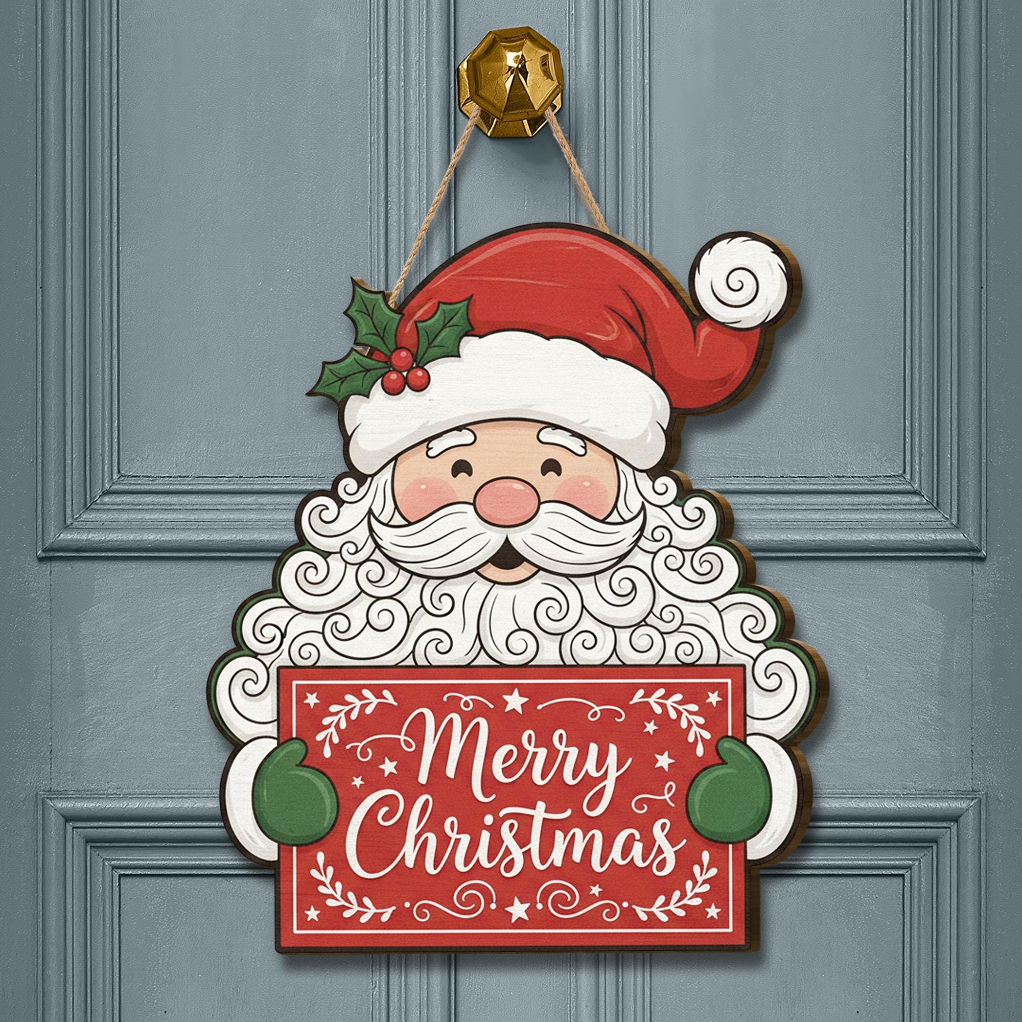 Santa Merry Christmas Door Sign: Rustic Holiday Porch Decor