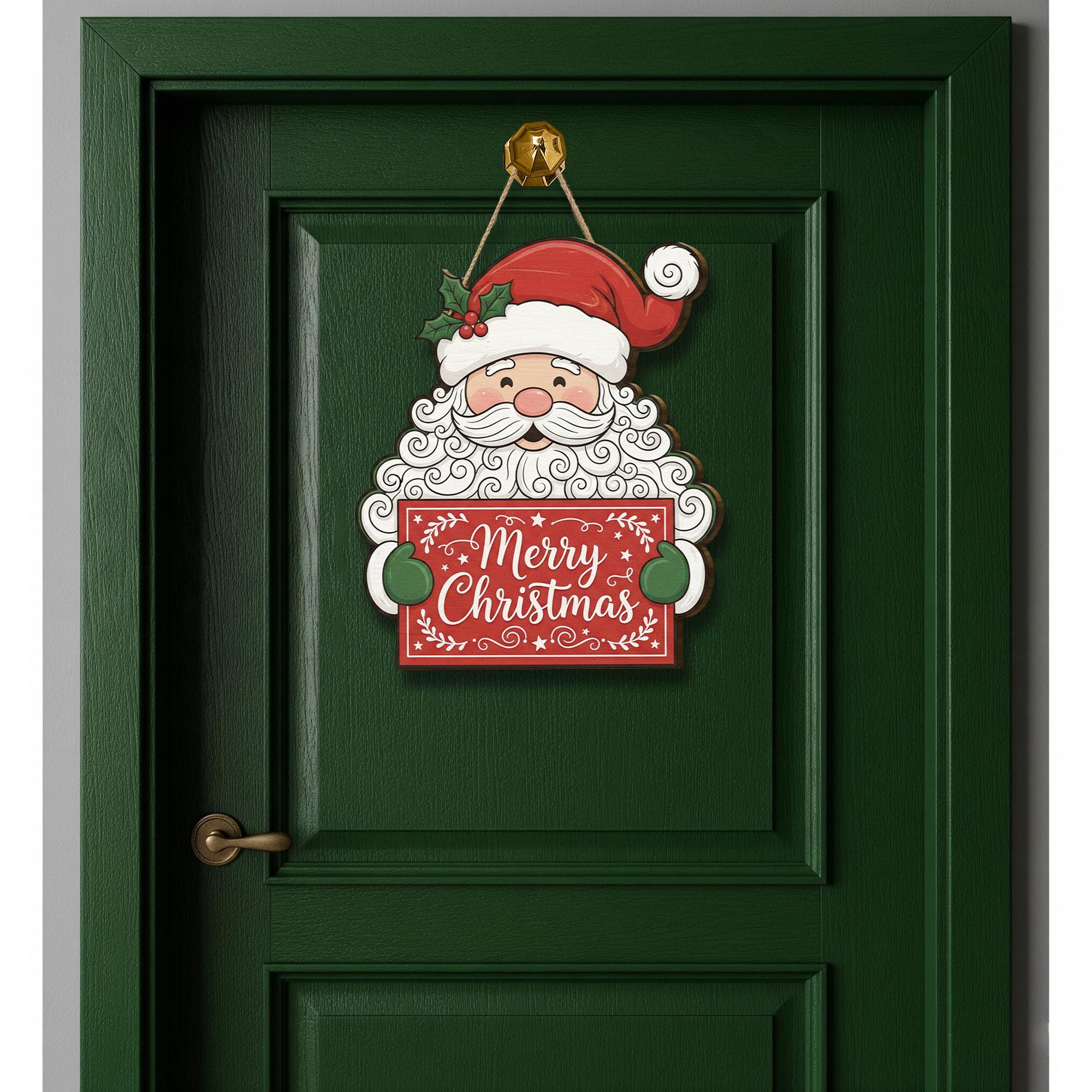 Santa Merry Christmas Door Sign: Rustic Holiday Porch Decor