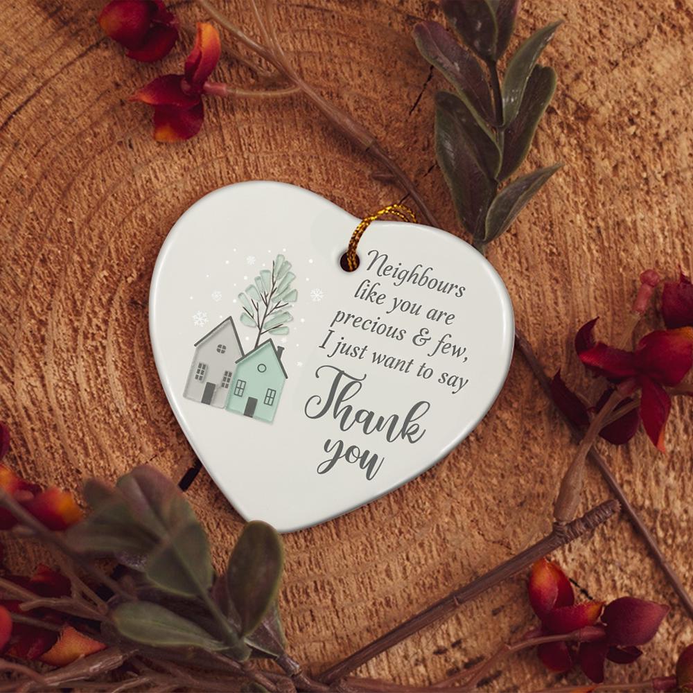 Neighbor Thank You Gift: Heart Ceramic Christmas Ornament